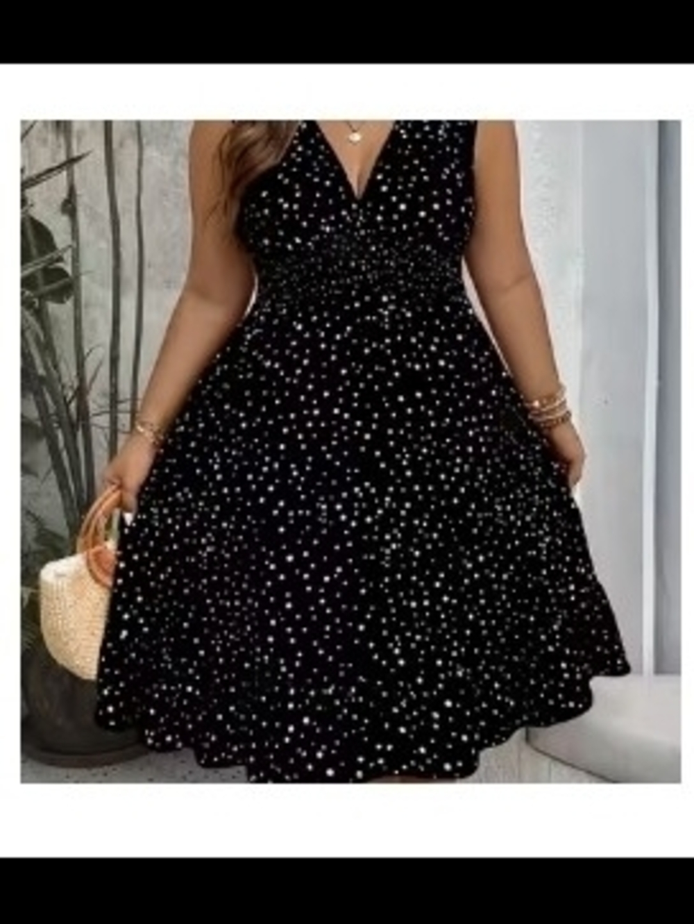 Sleeveless Black Polka Dot Midi Dress - Shein